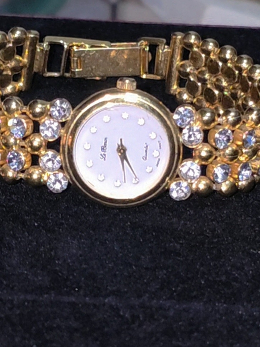 Le Baron Women’s Gold Tone Rhinestone Tennis Bracelet Watch – NEW Battery